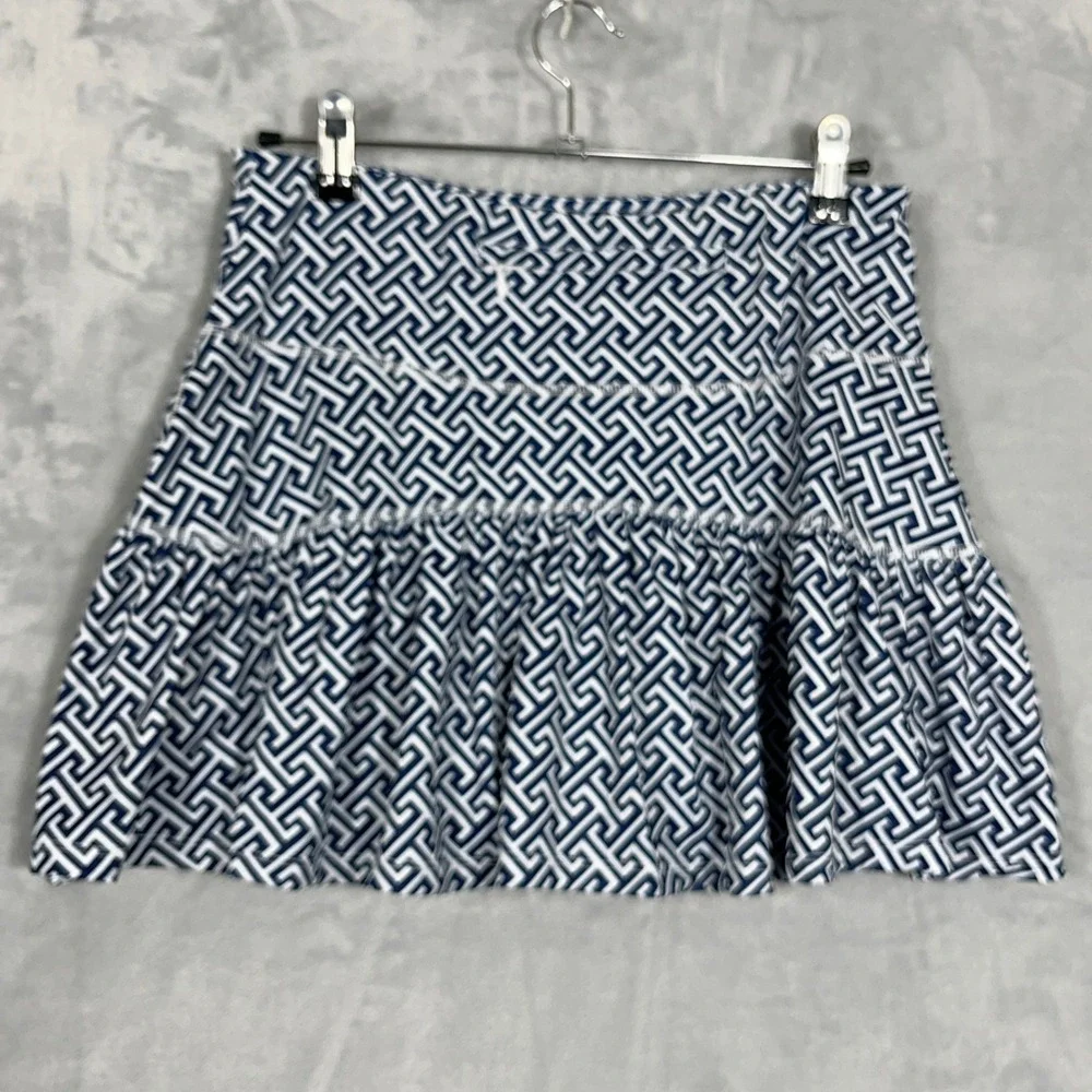 X by Gottex Womens Skort Medium Navy Blue Greek Key Ruffle Active Tennis Golf